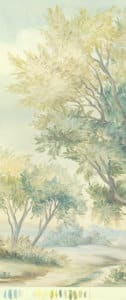 Sample of billowy tree in hand painted landscape mural with paint color swatches