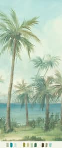 Panel of palm tree and water in hand painted tropical scenic landscape mural