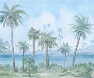 Blue painted palm tree beach landscape