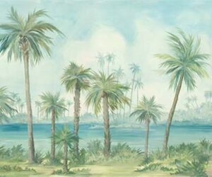 Painted palm tree beach landscape