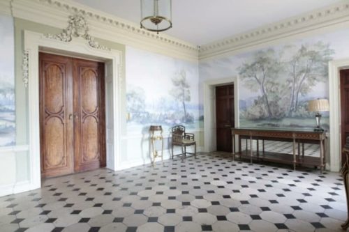 Hedsor House foyer with scenic mural wallpaper