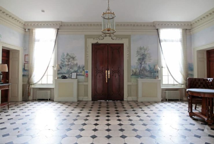 Hedsor House foyer with scenic mural wallpaper